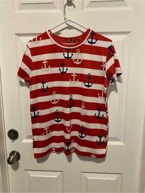 Woman’d Red & White Striped Anchor Tee - Brand
